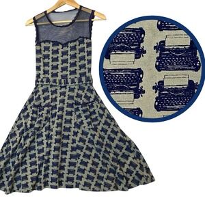 Effies Heart Typewriter‎ A-Line Dress Womens XS Rockabilly Cottage Novelty Retro